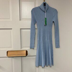 Guess Amelia Turtleneck Sweater Dress Size XS Blue Fit Flare Ribbed Knit